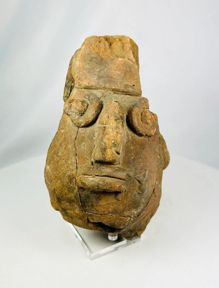 Ancient Ecuador ceramic vessel fragment depicting human head