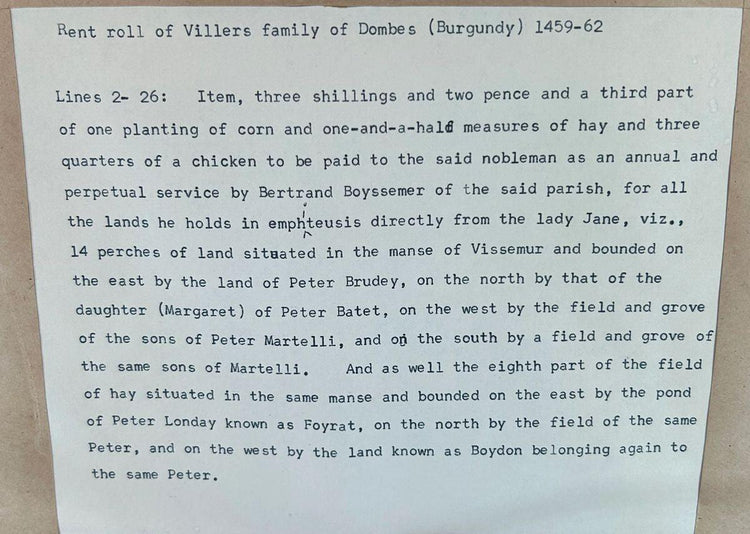 Medieval France Villers family land record 1459–1462 CE with translation