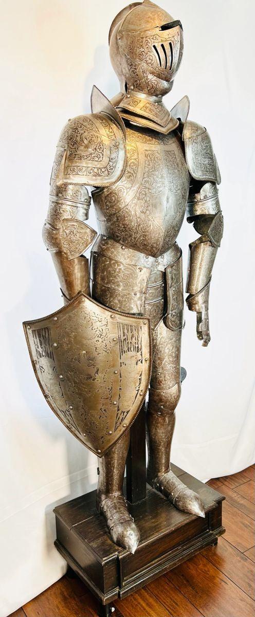 Victorian-era full suit of armor early 19th century with acid-etched metal plates