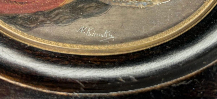 Detail of signature on a 19th-century miniature portrait attributed to N. Kimsky