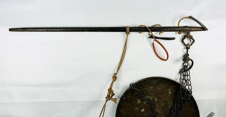 18th–19th century Mughal-era steelyard scale with woven cord weight