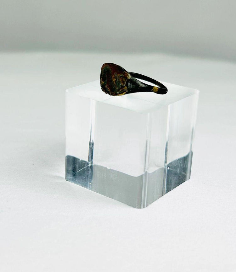 1st–4th century CE bronze ring with oval bezel engraved horned bull