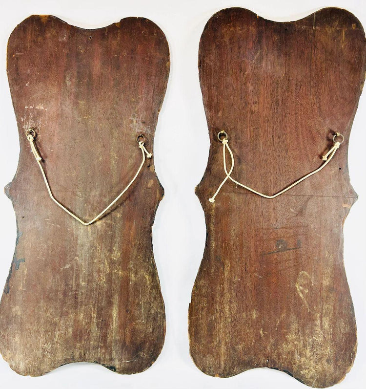 Pair of Victorian Chinoiserie wall panels with painted Asian courtly scenes