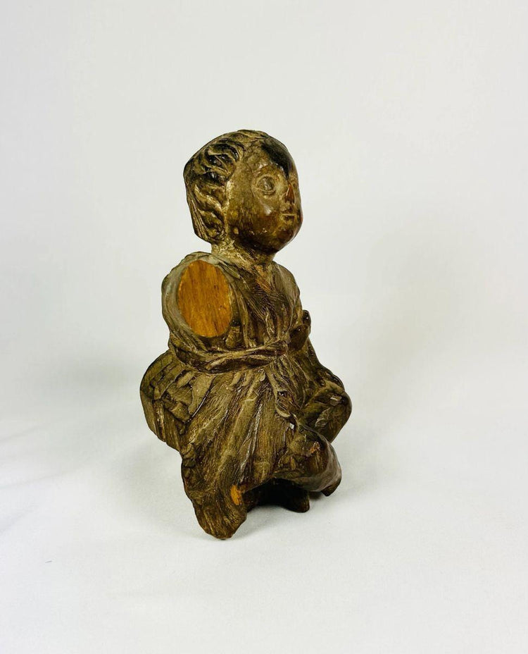 Antique Colonial Latin American devotional wooden figurine with traces of polychrome