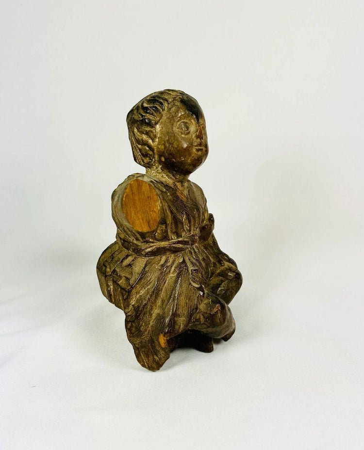 Antique Colonial Latin American devotional wooden figurine with traces of polychrome