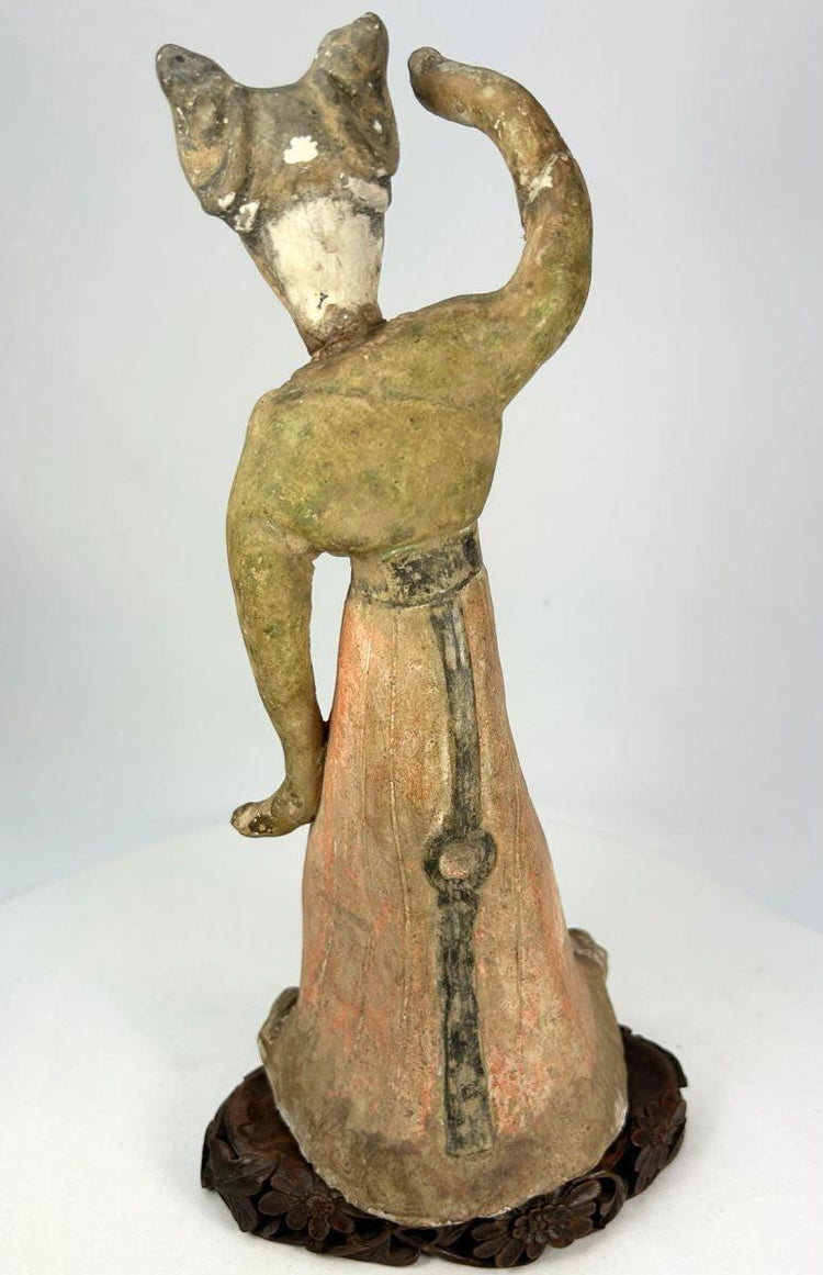 Ancient Tang Dynasty terracotta dancer representing music and entertainment in the afterlife