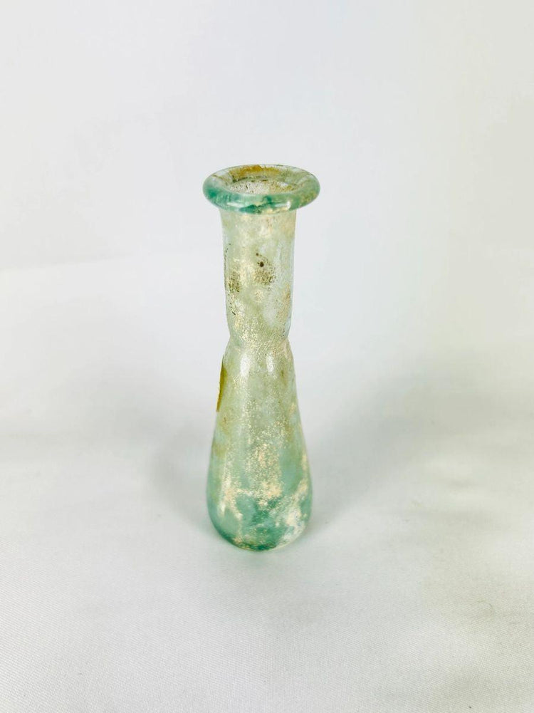 Roman glass vessel elongated neck rounded body used for perfumes and ointments