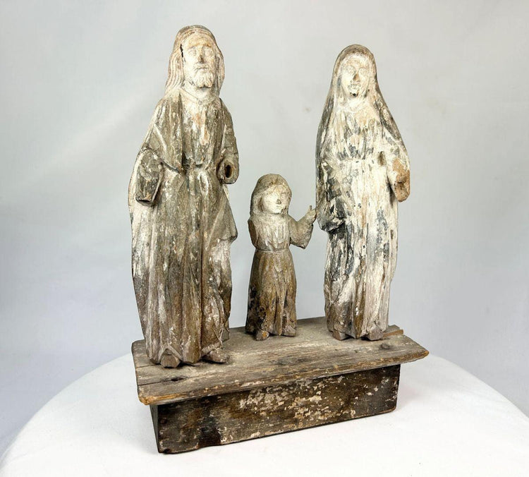 Antique 19th-century Holy Family santo carving with original paint