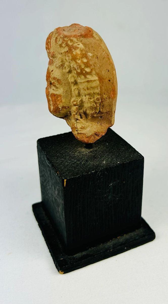 Authentic Pre-Columbian terracotta artifact with spiritual facial expression