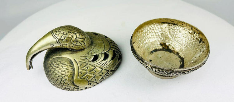 Antique South Indian temple censer with stylized peacock design