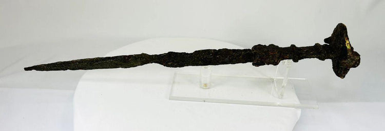 Iron Age Luristan double-edged sword ribbed grip and lion-head disc