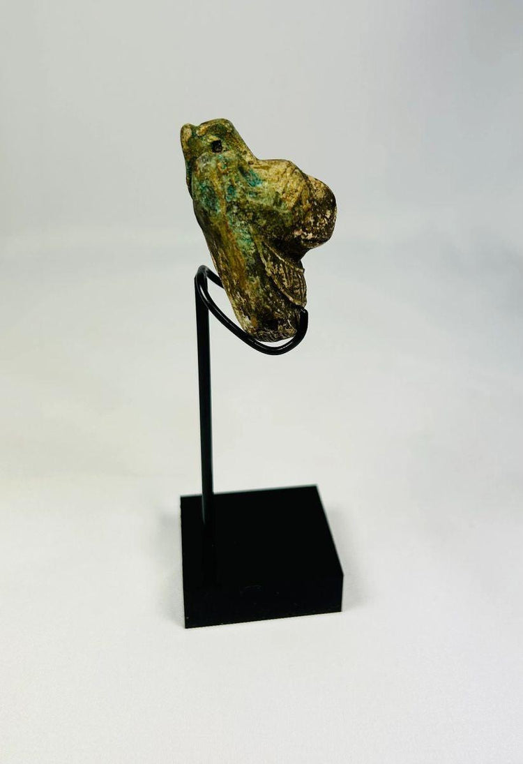 Ancient Egyptian Maahes stone amulet, 1070–664 BCE, compact personal charm with preserved carving and smooth surface