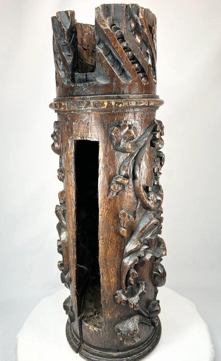 Japanese antique temple fragment showing detailed floral and leaf carvings