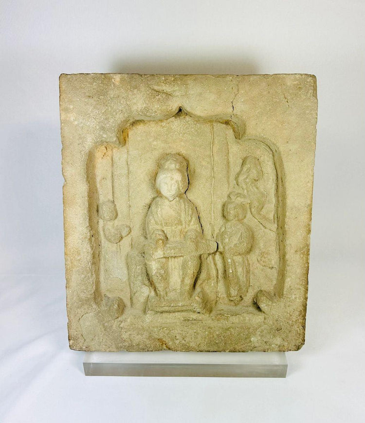 Chinese Ming relief brick with noblewoman and two maidservants