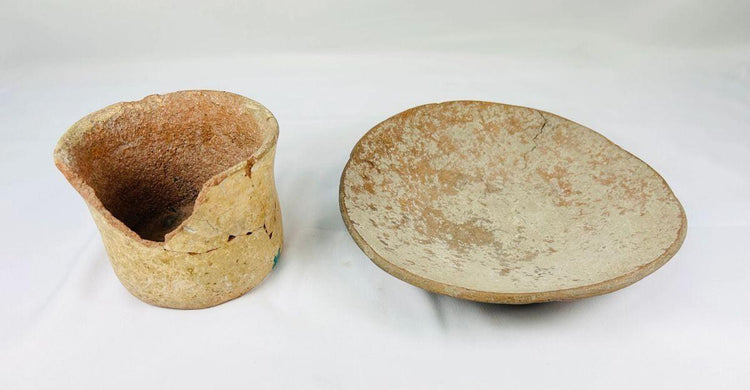 Un-glazed terracotta bowl and vessel fragment from Neolithic period