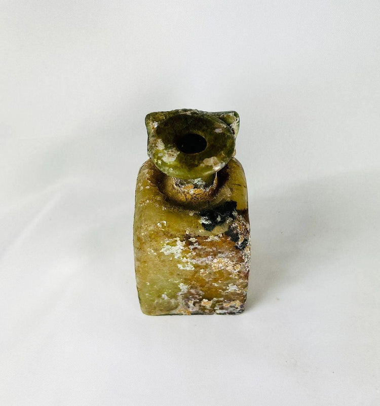 1st century Roman glass bottle square body cylindrical neck flaring rim