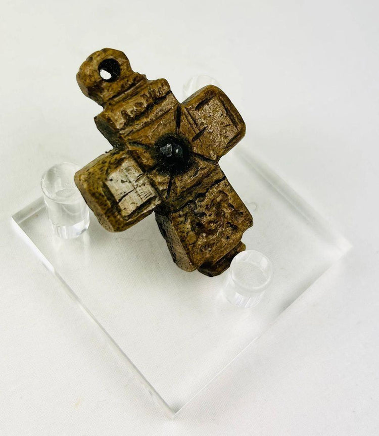 Middle Byzantine pectoral cross made of carved animal bone with incised cross design