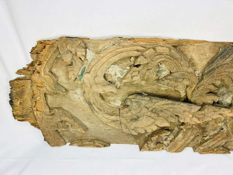 Antique Thai Ayutthaya wood temple fragment featuring gilded sacred design