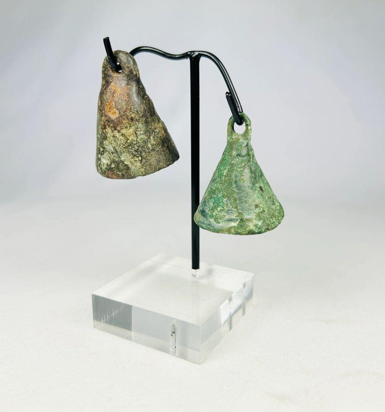Ancient Roman bronze bell with conical form and natural green patina, 1st–4th century CE