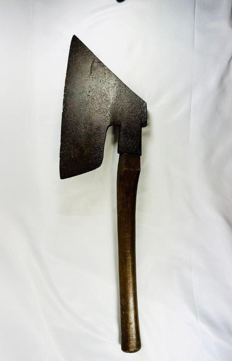 Antique European forged iron axe with wooden handle 18th–19th century