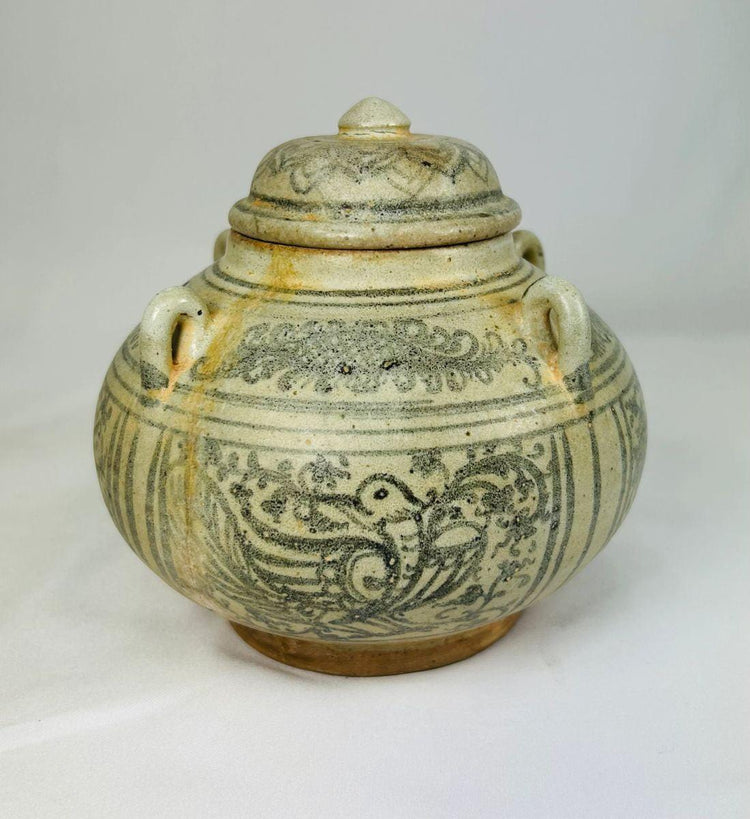 Antique Sawankhalok stoneware bowl, Thailand, 14th–16th century CE, smooth glaze and rounded form