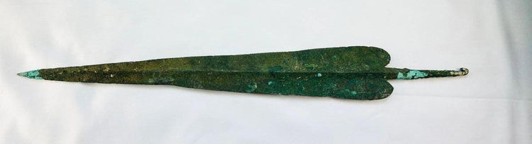 Cypriot Early Bronze Age spear with detailed metal craftsmanship