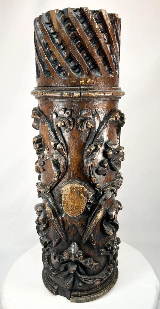 18th-century Edo wooden architectural fragment with ornate hand-carved motifs