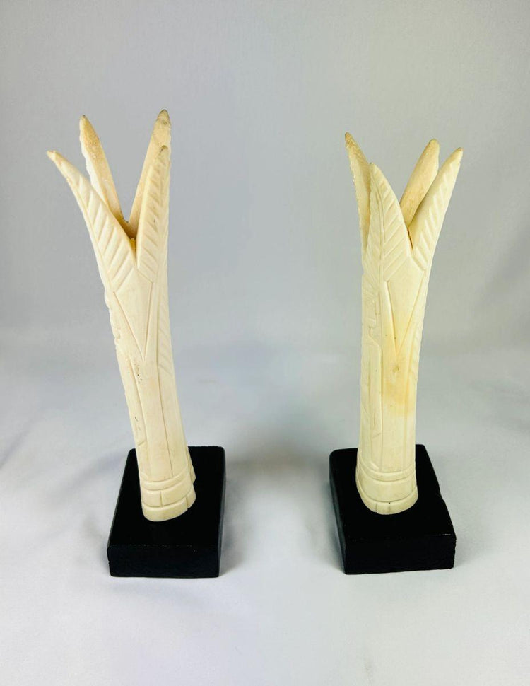 Authentic carved Egyptian ivory sistrum handles, Third Intermediate Period, stylized figures, 1070–664 BCE