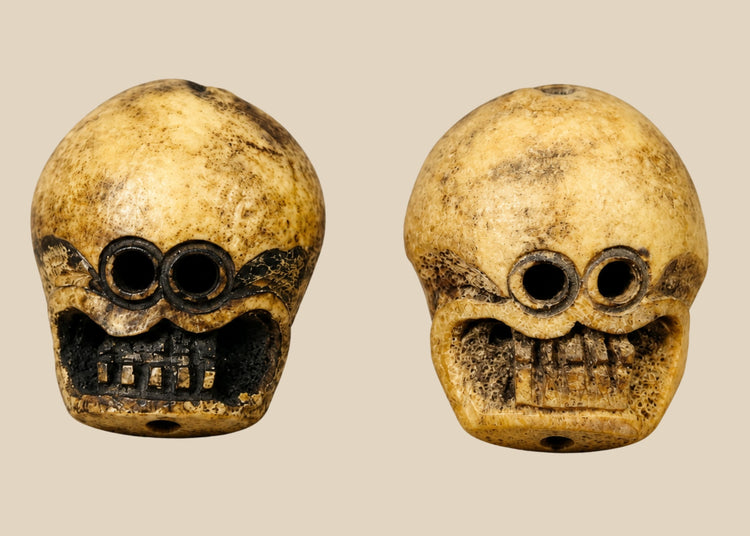 A Pair of Rare Large Tibetan Kapala Citipati Beads | 18th-19th Century