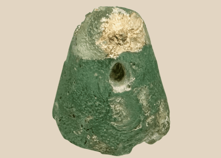 Ancient Near Eastern blue-green glass stamp seal with rounded gumdrop form