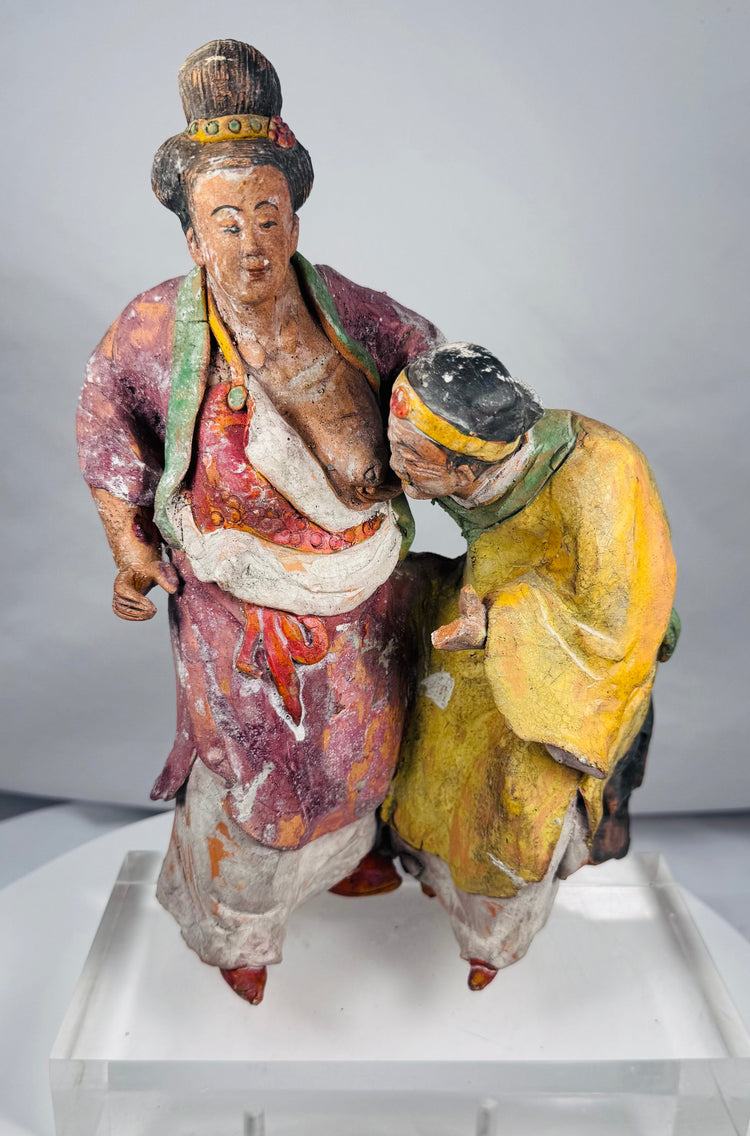 Chinese polychrome terracotta figures illustrating the Madam Tang filial devotion story
