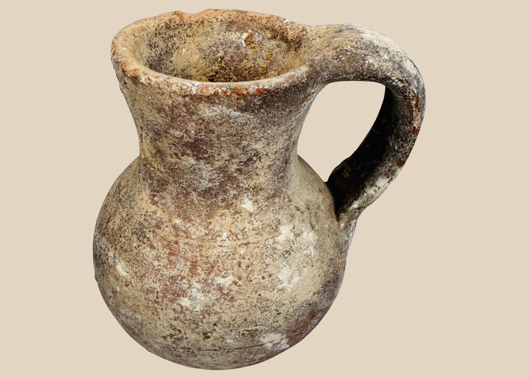 Ancient Roman to Byzantine terracotta pouring jug with globular body and loop handle