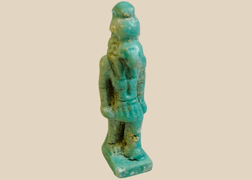 Authentic Late Period Egyptian Horus falcon-headed deity amulet in turquoise faience