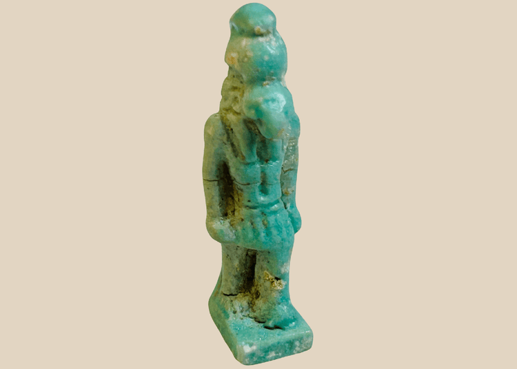 Authentic Late Period Egyptian Horus falcon-headed deity amulet in turquoise faience