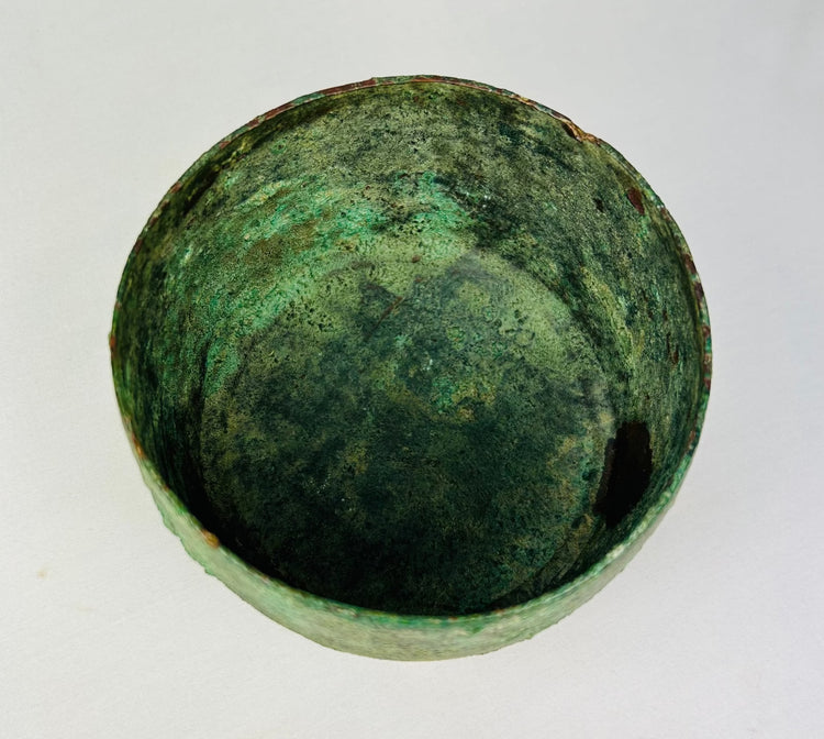 Rare Luristan bronze bowl with thin-walled construction and natural mineral patina