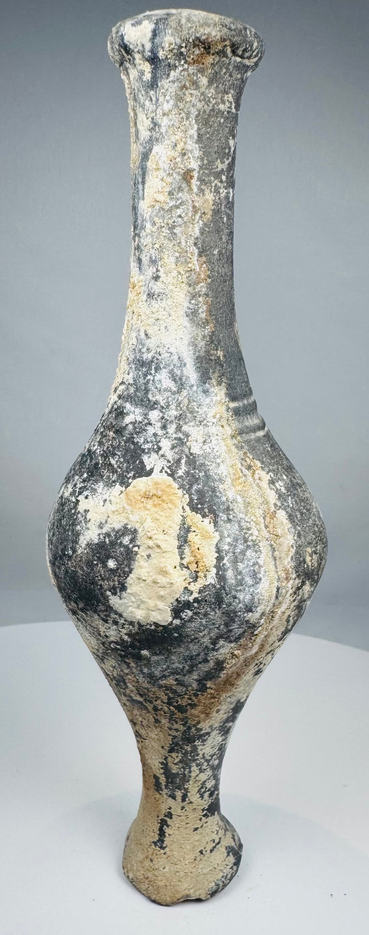 Front view of Iranian spindle-form jar with everted rim and twin shoulder ridges