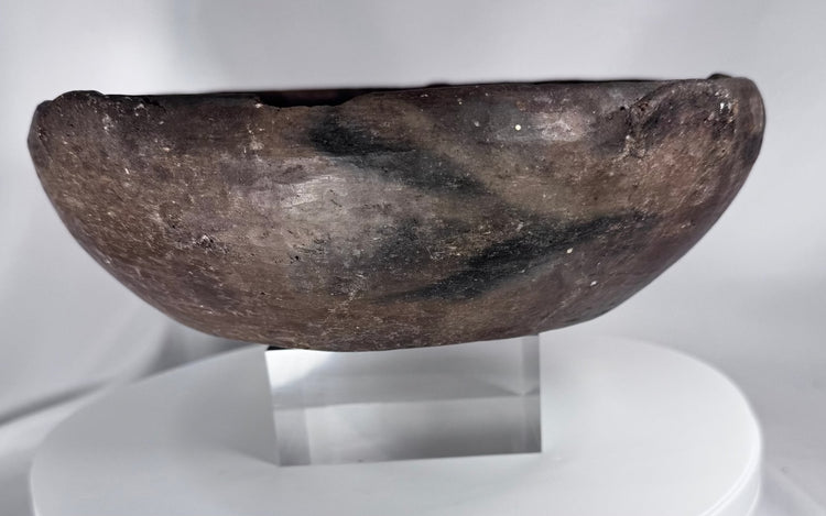 Archaeological earthenware bowl from ancient Central or South America with rim lug decoration