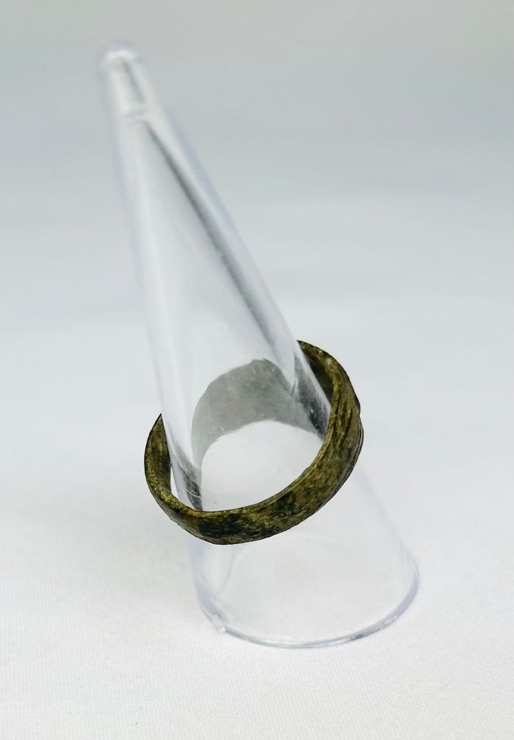 Ancient Roman bronze ring, authentic 1st–4th Century CE antiquity with Chi-Rho engraving, certified and available at Relic and Rarity.
