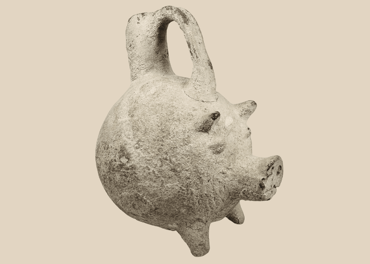 Ancient Yortan Culture terracotta pig-shaped vessel from Northwestern Anatolia dating to the Early Bronze Age.