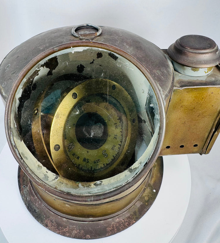 Late 19th century brass ship binnacle compass with gimbaled liquid compass system