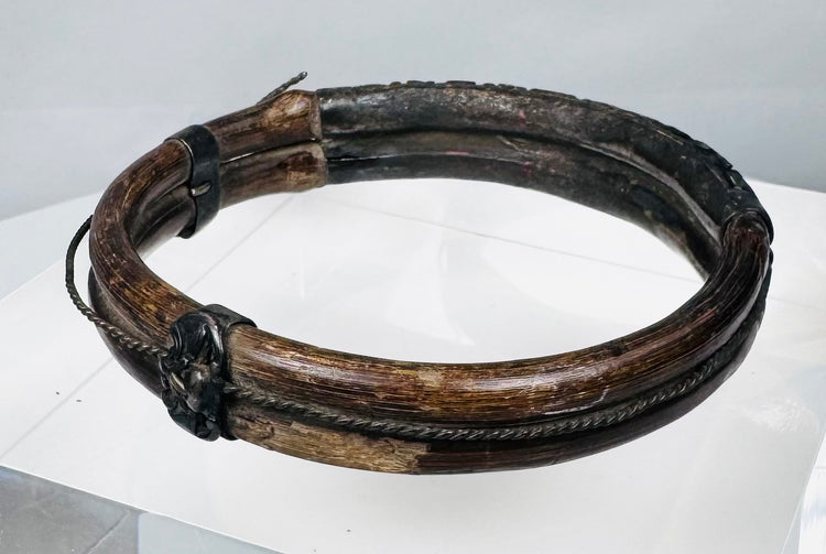 Antique Chinese bracelet combining natural bamboo with elaborate metalwork