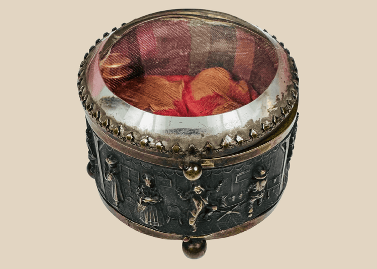 Antique French jewelry casket with beveled glass lid, circa 1870–1900