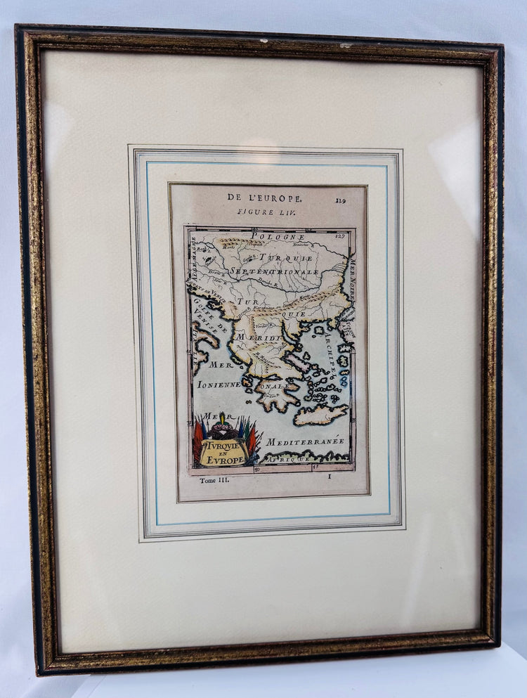 Original hand-colored map of Ottoman Europe professionally matted and framed for display.