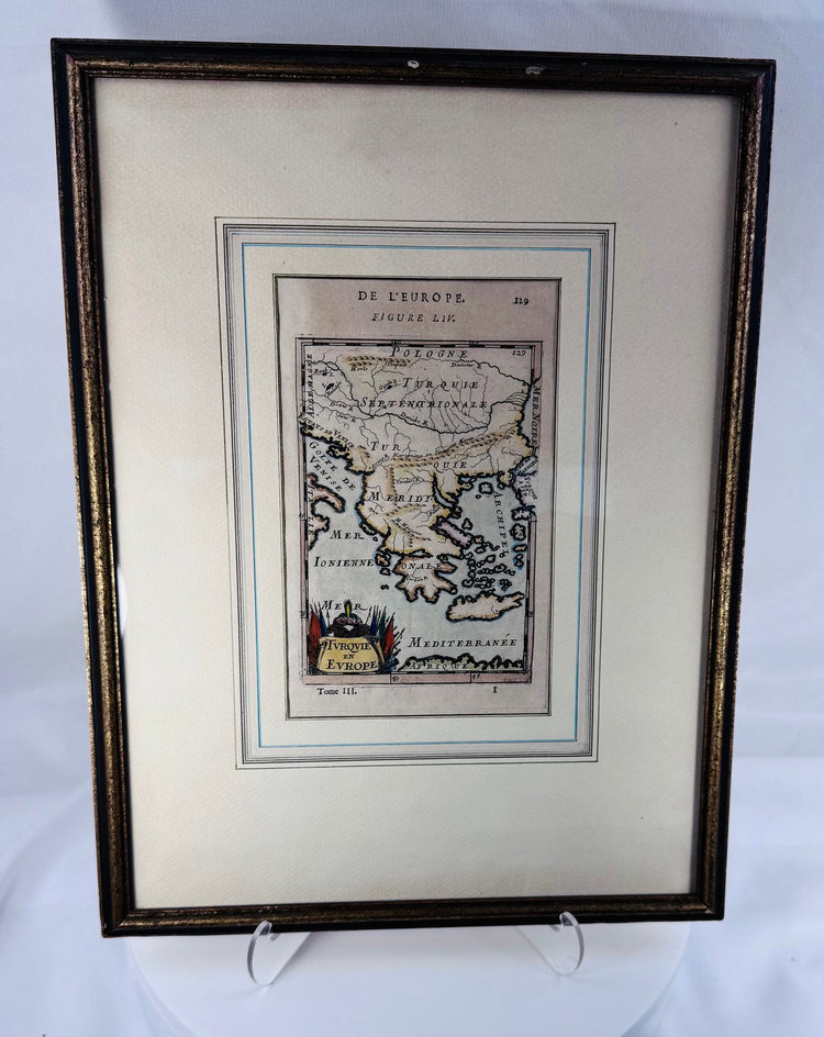 Close-up of the 1686 Turquie en Europe map highlighting French geographic inscriptions and decorative cartographic details.