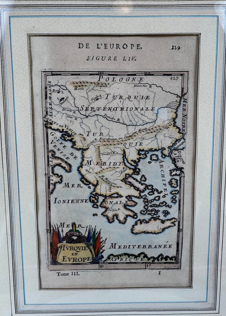 Historic 1686 copperplate engraved map illustrating the European territories of the Ottoman Empire.