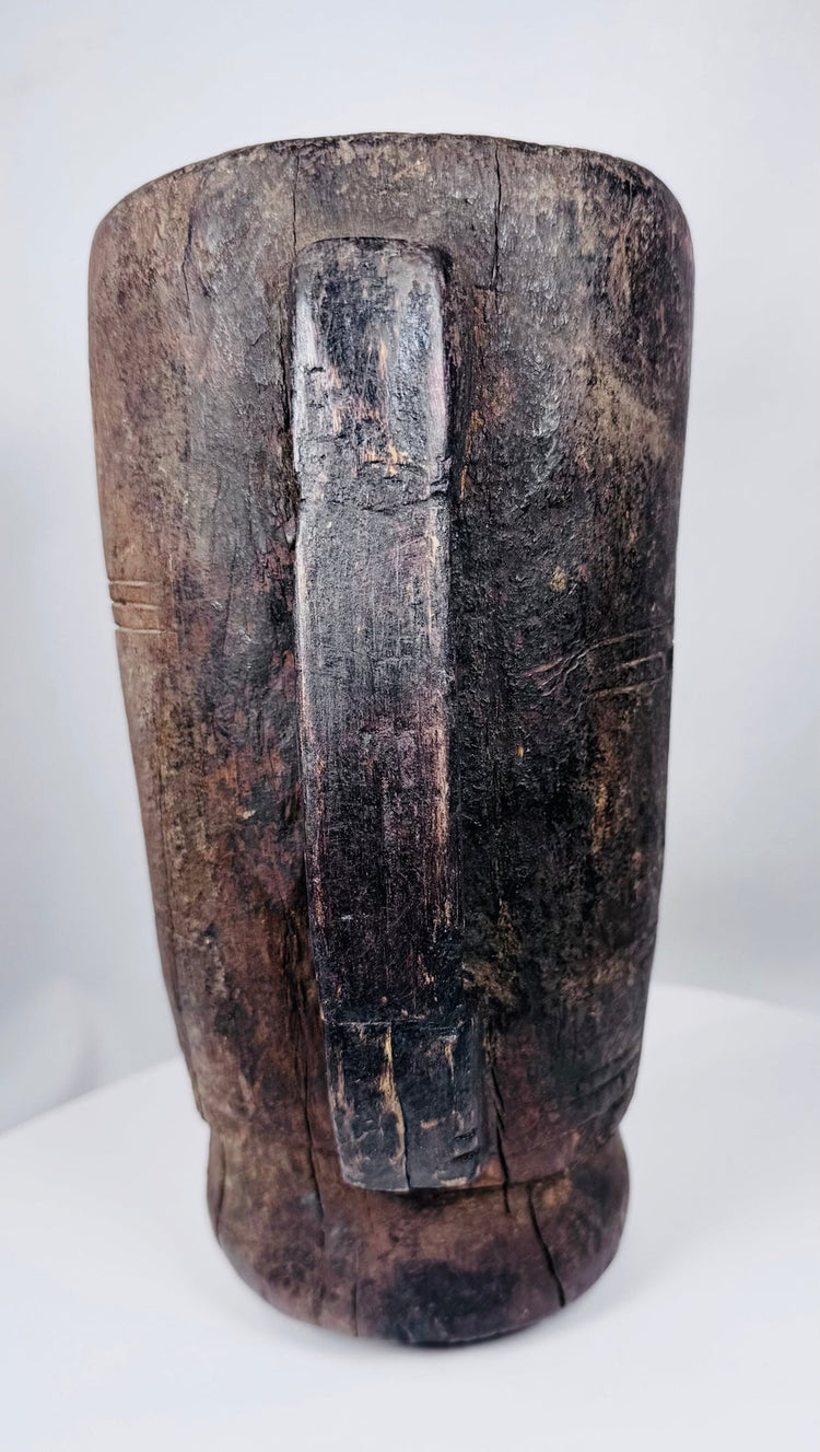 Early 20th century Himalayan wooden utilitarian vessel with weathered rustic character