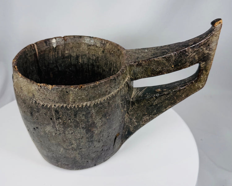 Antique Himalayan tribal wooden container with rich aged patina and weathered surface