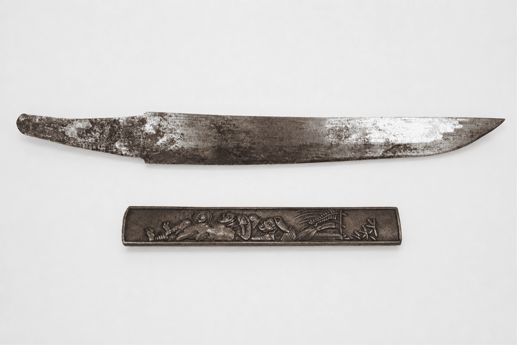 Late Edo Japanese kogatana utility knife and patinated copper-alloy kozuka