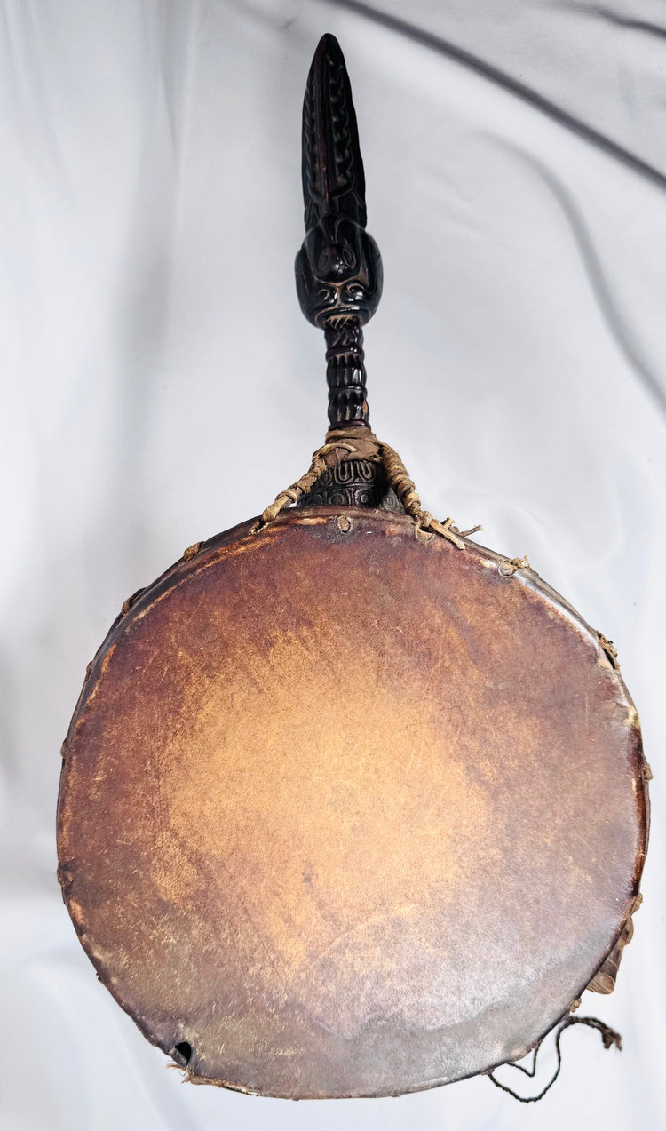 Traditional Nepalese Dhyāngro drum used by Jhankri shamans in Himalayan healing and spiritual ceremonies.