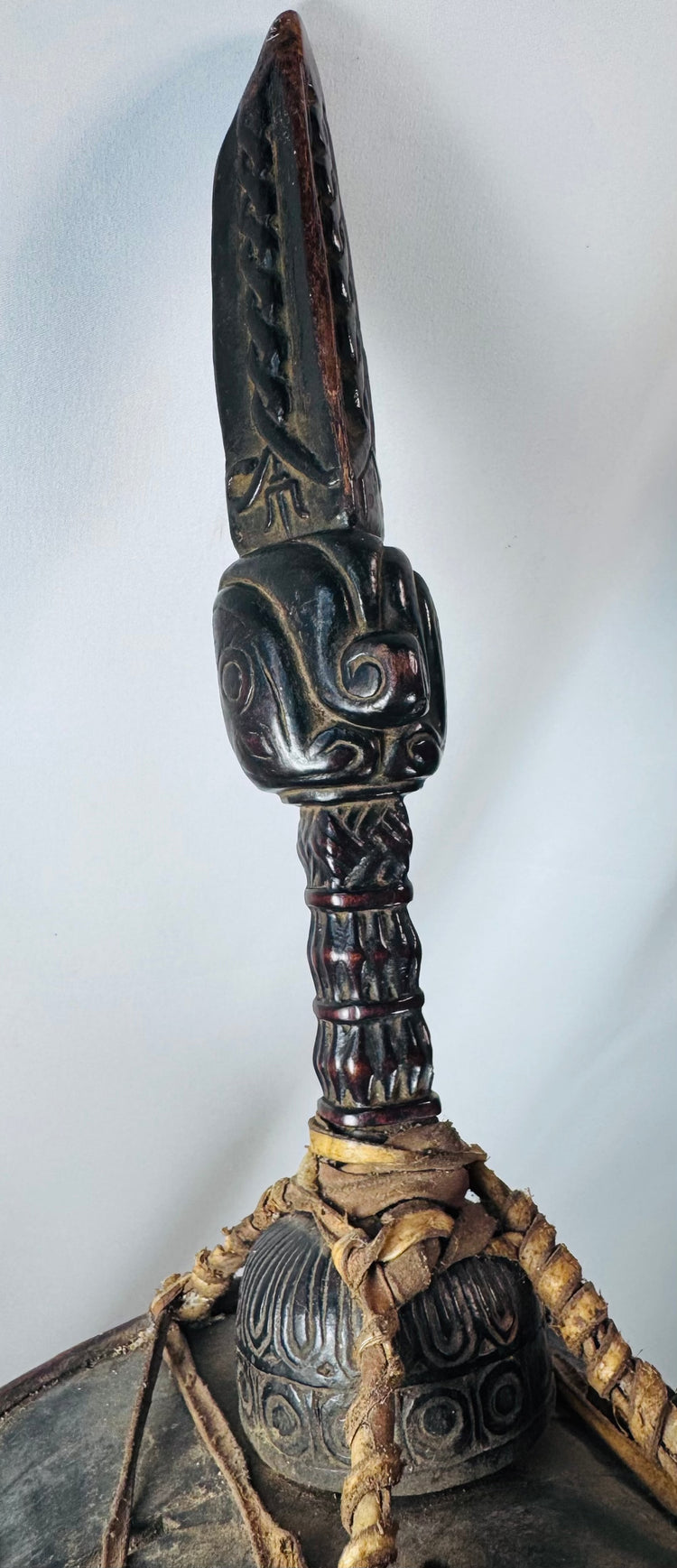 Rare antique Dhyāngro drum from Nepal featuring traditional shamanic craftsmanship and ritual symbolism.